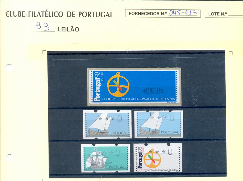 2362.jpg -     Lote:    2362      Lotes pelo Correio       Portugal       Descrição:         1992/97 &mdash; Caravela Portuguesa + Nau Portuguesa + Portugal 98. Lote composto por 5 etiquetas com a taxa ***0: duas CE ETQ5 com papel tipo I e II + uma ETQ7 + uma ETQ13 + uma ETQ14         ETQ       Valor Base:     &euro; 5,00     Valor Venda:     Retirado     