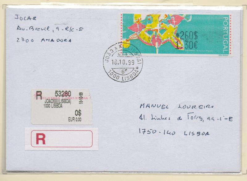 2365.jpg -     Lote:    2365      Lotes pelo Correio       Portugal       Descrição:         1995 &mdash; Galinhas. CE ETQ 10B &mdash; LITHO-FORMAS. Lote com dois sobrescritos circulados com etiquetas de 260$/1,30&euro; (registada) e Correio Azul 80$00/0,40&euro;. .        Carta       Valor Base:     &euro; 8,00     Valor Venda:     Retirado     