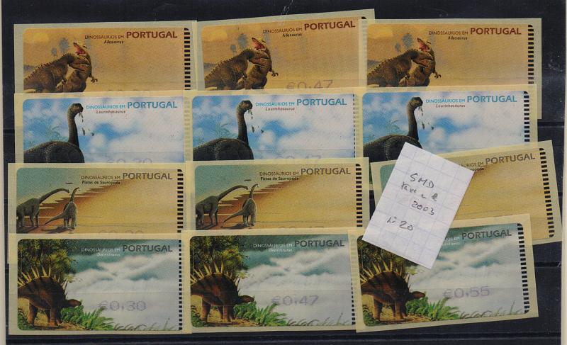 2373.jpg -     Lote:    2373      Lotes pelo Correio       Portugal       Descrição:         1999 &mdash; Dinossáurios em Portugal. Máquina SMD. CE ETQ20. Correio normal * taxas de 2003..         ETQ       Valor Base:     &euro; 12,00     Valor Venda:     &euro; 12,00       