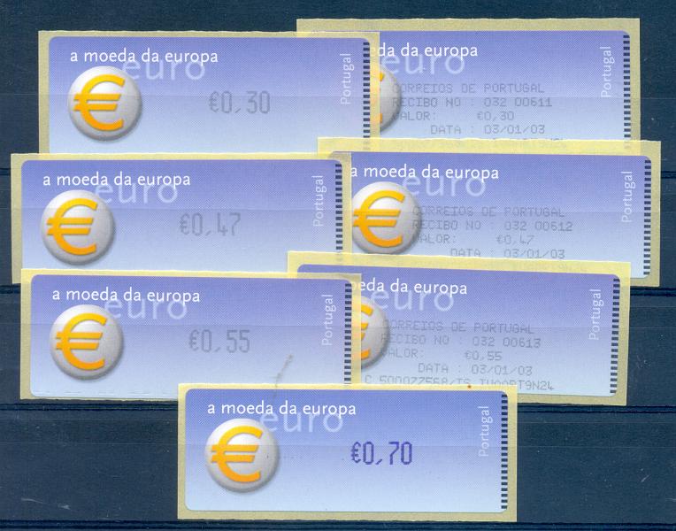 2374.jpg -     Lote:    2374      Lotes pelo Correio       Portugal       Descrição:         2002 &mdash; Símbolo do Euro &mdash; CROUZET CE24. 4 etq's com taxas de 2003, 3 delas acompanhadas do respectivo recibo.         ETQ       Valor Base:     &euro; 5,00     Valor Venda:     Retirado     