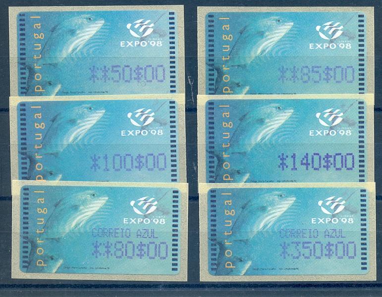 2378.jpg -     Lote:    2378      Lotes pelo Correio       Portugal       Descrição:         1998 &mdash; EXPO'98. Máquina AMIEL. CE16. Série completa para o correio ordinário e correio azul. Valor de catálogo 30&euro;         ETQ       Valor Base:     &euro; 5,00     Valor Venda:     Retirado     