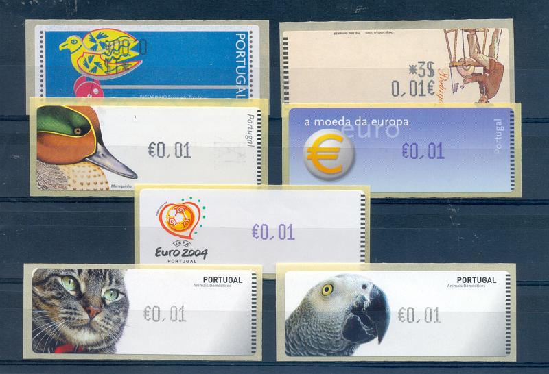 2383.jpg -     Lote:    2383      Lotes pelo Correio       Portugal       Descrição:         1996/2005 &mdash; 7 Etq's diversas de baixo valor facial ( 0,01 &euro;): Brinquedos populares, Amolador, Marrequinho, Euro, Animais domésticos         ETQ       Valor Base:     &euro; 10,00     Valor Venda:     Retirado     