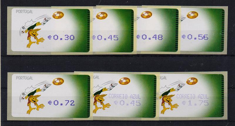 2387.jpg -     Lote:    2387      Lotes pelo Correio       Portugal       Descrição:         2004 &mdash; UEFA * Euro 2004. Máquina AMIEL. CE ETQ27. Correio normal + correio azul. Impressão a violeta, com ponto na taxa.         ETQ       Valor Base:     &euro; 5,00     Valor Venda:     Retirado     