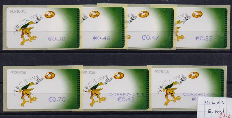 2389.jpg -     Lote:    2389      Lotes pelo Correio       Portugal       Descrição:         2004 &mdash; UEFA * Euro 2004. Máquina E-Post. CE ETQ27C. Correio normal + correio azul, com recibos. Taxas de 2003.         ETQ       Valor Base:     &euro; 6,00     Valor Venda:     Retirado     