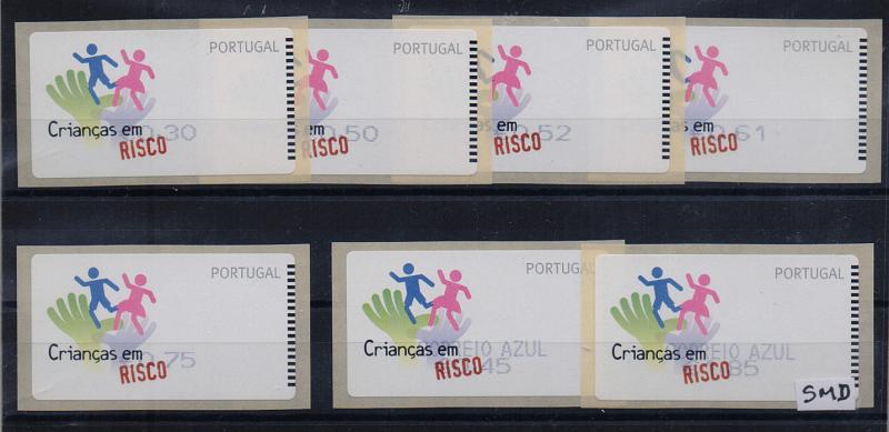 2424.jpg -     Lote:    2424      Lotes pelo Correio       Portugal       Descrição:         2007 &mdash; Crianças em risco. Máquina AMIEL e E-Post. CE ETQ 39A e 39B. Lote com duas séries do correio normal + correio azul, com os respectivos recibos. Valor facial 9,96. Valor de catálogo &euro; 26,00.         ETQ       Valor Base:     &euro; 10,00     Valor Venda:     Retirado     