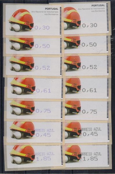 2431.jpg -     Lote:    2431      Lotes pelo Correio       Portugal       Descrição:         2008 - Bombeiros Voluntários. Máquina AMIEL. CE ETQ43. Lote de duas séries do correio normal + correio azul, uma com impressão a preto e outra a violeta + recibos. Valor facial 9,98. Valor de catálogo &euro; 22,00.         ETQ       Valor Base:     &euro; 10,00     Valor Venda:     &euro; 17,00       
