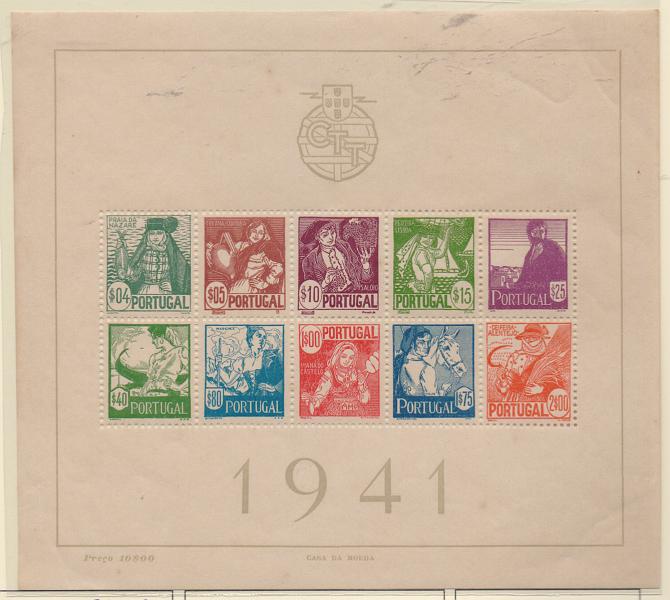 2452.jpg -     Lote:    2452      Lotes pelo Correio       Portugal       Descrição:         1941 &mdash; Costumes Portugueses. 1.ª Emissão. CE BLC 4. Regomado.         BLC***       Valor Base:     &euro; 25,00     Valor Venda:     Retirado     
