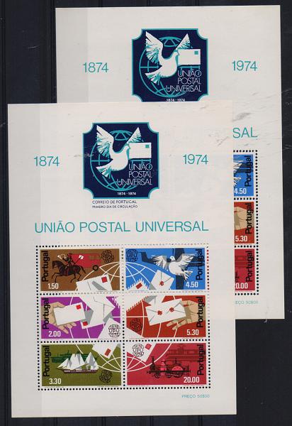 2465.jpg -     Lote:    2465      Lotes pelo Correio       Portugal       Descrição:         1974 &mdash; Centenário da União Postal Universal. CE BLC15. Lote de dois blocos. Valor de catálogo &euro; 26,00.         BLC***       Valor Base:     &euro; 4,00     Valor Venda:     Retirado     
