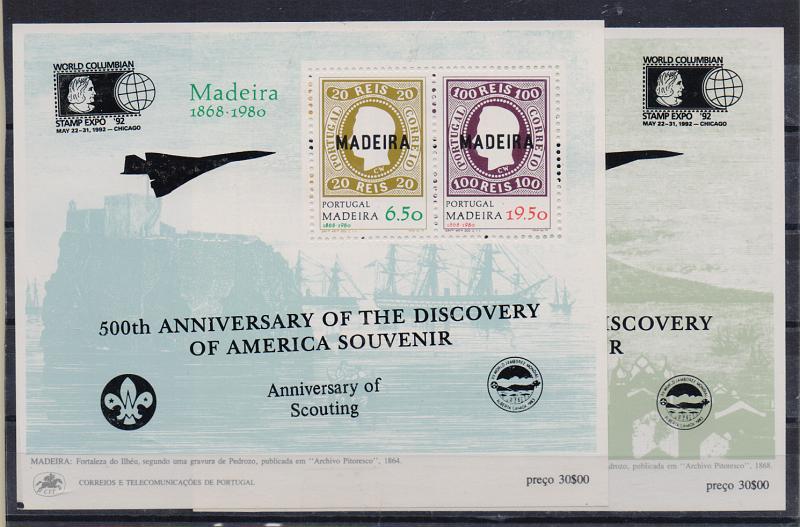 2469.jpg -     Lote:    2469      Lotes pelo Correio       Portugal       Descrição:         1980 &mdash; Primeira emissão Madeira e Açores. CE BLC 29/30. Blocos com sobrecarga da STAMP EXPO'92. .         BLC***       Valor Base:     &euro; 12,00     Valor Venda:     Retirado     