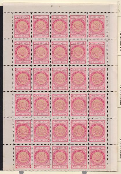 2490.jpg -     Lote:    2490      Lotes pelo Correio       Portugal       Descrição:         1902 &mdash; Porte Franco. União dos Atiradores Civis Portugueses. CE UACP3, CARMIM E AMARELO. Folha completa, sem a margem inferior. Valor de catálogo &euro; 90,00.         *       Valor Base:     &euro; 8,00     Valor Venda:     &euro; 8,00       