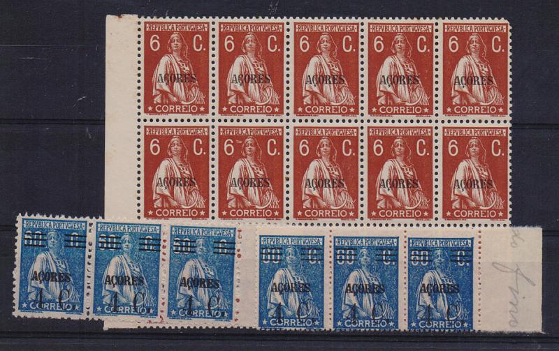 2506.jpg -     Lote:    2506      Lotes pelo Correio       Açores       Descrição:         1929/1931- Ceres com sobrecarga Açores e sobretaxa + Ceres, gravura retocada. Lote composto por tira de 3 selos de 4C s/ 60C azul, denteado 12x11 &frac12;, CE283 + tira de 3 selos da mesma taxa em denteado 15x14 + bloco de 15 selos de 6C castanho vermelho CE298. Valor de catálogo &euro; 43,35.         ***       Valor Base:     &euro; 6,00     Valor Venda:     Retirado     