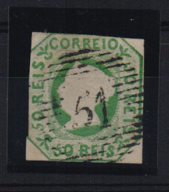 2508.jpg -     Lote:    2508      Lotes pelo Correio       Madeira       Descrição:         Precursores. 1853 &mdash; D. Maria II. CE3, 50 reis verde, com margens tocano o quadro, obliterado com carimbo batido a preto "51 &mdash; FUNCHAL".         O       Valor Base:     &euro; 80,00     Valor Venda:     Retirado     