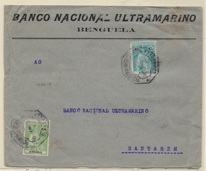 2521.jpg -     Lote:    2521      Lotes pelo Correio       Angola       Descrição:         1914/22 &mdash; Ceres. Sobrescrito circulado de Benguela (08.11.23) para Santarém com selo de 20C e 40C CE153 e 207.         Carta       Valor Base:     &euro; 6,00     Valor Venda:     Retirado     