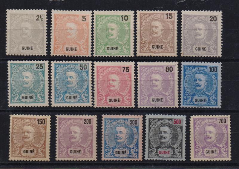 2535.jpg -     Lote:    2535      Lotes pelo Correio       Guiné       Descrição:         1898/1901 &mdash; D. Carlos I Mouchon. CE47/61. Série completa. Valor de catálogo &euro; 175,00         RG***       Valor Base:     &euro; 20,00     Valor Venda:     &euro; 32,00       