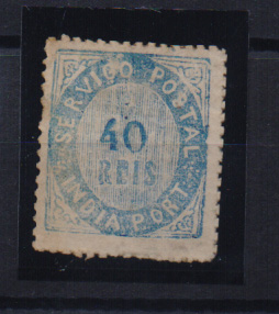 2542.jpg -     Lote:    2542      Lotes pelo Correio       Índia       Descrição:         1871 &mdash; Nativos. Tipo II. CE10, 40 reis azul, em papel avergoado. Selo com ligeira transparência. Valor de catálogo &euro; 145,00.         *       Valor Base:     &euro; 15,00     Valor Venda:     Retirado     