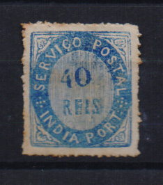 2543.jpg -     Lote:    2543      Lotes pelo Correio       Índia       Descrição:         1871 &mdash; Nativos. CE10, 40 reis azul, papel espesso. Selo com manchas. Valor de catálogo &euro; 145,00.         **       Valor Base:     &euro; 10,00     Valor Venda:     &euro; 10,00       
