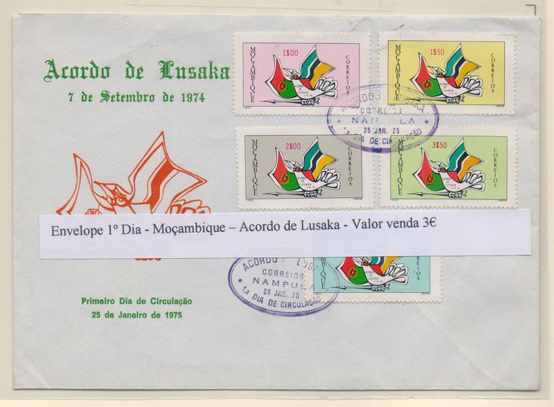 2563.jpg -     Lote:    2563      Lotes pelo Correio       Macau       Descrição:         1974 &mdash; Acordo de Lusaka. FDC com série completa CE535/539.         FDC       Valor Base:     &euro; 3,00     Valor Venda:     &euro; 3,00       