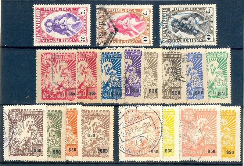 2568.jpg -     Lote:    2568      Lotes pelo Correio       Moçambique       Descrição:         1929/39 &mdash; Assistência Pública, CE35,37,43 + 1943-58 - Tipo "Pelicano", legenda "Colónia de Moçambique",CE45/47,49,50,53. 1952-56 - Tipo "Pelicano", legenda "Província de Moçambique", CE54/56; Idem com sobretaxa, CE47; Legenda "Província de Moçambique", CE58/61; Alguns selos com defeito. Lote a ver. Valor de catálogo &euro; 40,00.         O       Valor Base:     &euro; 4,00     Valor Venda:     Retirado     