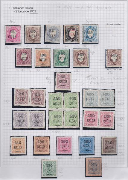 2572.jpg -     Lote:    2572      Lotes pelo Correio       Moçambique       Descrição:         1902 &mdash; D. Luís I e D. Carlos I, com sobretaxas. Série completa. CE 68/89, novos, 2 selos com pontos de óxido. Diversos papéis e denteados, incluindo CE 72 papel porcelana, CE 76 papel porcelana e pontinhado, denteado 12 &frac12;. Selos D. Carlos com 1 quadra e 4 pares. Valor aproximado de catálogo &euro; 360,00.         Lote       Valor Base:     &euro; 40,00     Valor Venda:     &euro; 76,00       