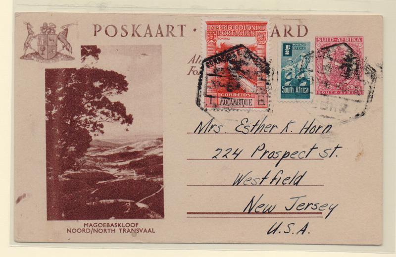 2579.jpg -     Lote:    2579      Lotes pelo Correio       Moçambique       Descrição:         1938 &mdash; Império Colonial Português. Inteiro postal da África do Sul de 1d com adicional de &frac12; d, circulado da Beira (26.09.46) para os EUA com selo de 1$00 CE301. MB e R.         IC       Valor Base:     &euro; 10,00     Valor Venda:     Retirado     