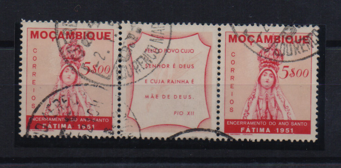 2581.jpg -     Lote:    2581      Lotes pelo Correio       Moçambique       Descrição:         1951 &mdash; Encerramento do Ano Santo. CE380, 5$00. Tira de dois selos com vinheta ao centro.         O       Valor Base:     &euro; 3,00     Valor Venda:     Retirado     