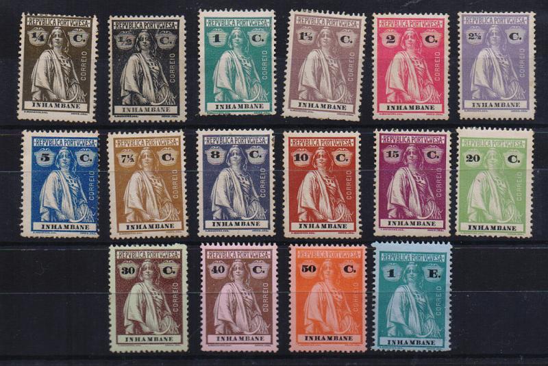 2585.jpg -     Lote:    2585      Lotes pelo Correio       Inhambane       Descrição:         1914 &mdash; Ceres. CE 71/86. Série completa em papel porcelana, denteado 15x14. Alguns selos com pontos de óxido. Valor de catálogo &euro; 50,00. Lote a ver.         **       Valor Base:     &euro; 10,00     Valor Venda:     &euro; 13,00       