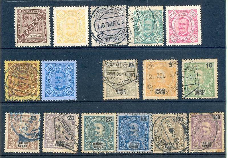2588.jpg -     Lote:    2588      Lotes pelo Correio       Lourenço Marques       Descrição:         1893 &mdash; D. Carlos I (Mouchon), CE 1/3, 5, 6, 8, 10, 12 + 1898 &mdash; 1901 &mdash; D. Carlos I (Mouchon), CE 32/37, 4&frac14;2, 46. Lote a ver. Valor de catálogo &euro; 28,00         **/O       Valor Base:     &euro; 3,00     Valor Venda:     Retirado     