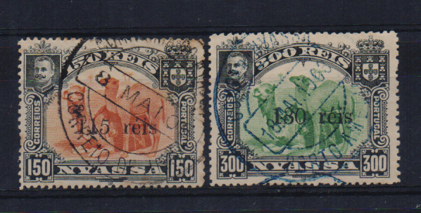 2594.jpg -     Lote:    2594      Lotes pelo Correio       Companhia do Niassa       Descrição:         1902 &mdash; D. Carlos I. Selos de 1901 com sobretaxa. CE46/47.Um selo com ligeiros pontos de óxido. Valor de catálogo &euro; 116,00.         O       Valor Base:     &euro; 15,00     Valor Venda:     &euro; 15,00       