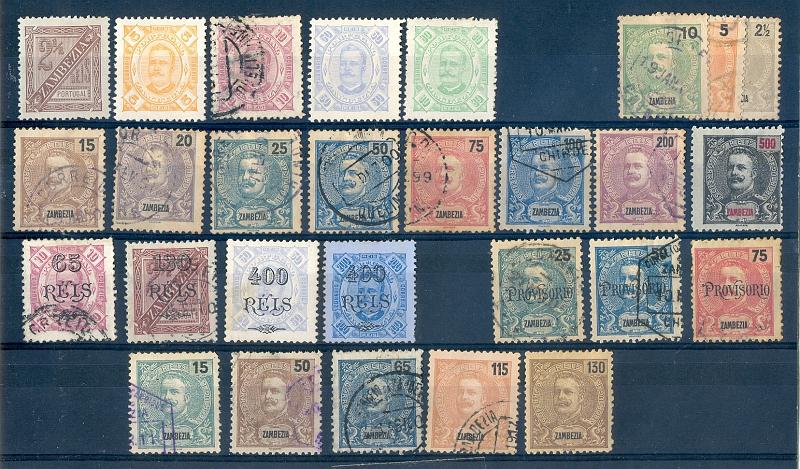 2603.jpg -     Lote:    2603      Lotes pelo Correio       Zambézia       Descrição:         1893/94 &mdash; D. Carlos I. CE 1/3,7,9 + 1898/1901 &mdash; D. Carlos I. CE 14/21, 23, 25 e 27. Usados excepto CE27 + 1902 &mdash; D. Carlos I, com sobretaxa. CE 29, 36, 39, 41; Idem com sobrecarga "PROVISORIO", CE43/45 + 1903 - Idem, CE 46, 48, 49,51, 52. Alguns selos com defeitos. Valor de catálogo &euro; 99,00         **/O       Valor Base:     &euro; 12,00     Valor Venda:     Retirado     