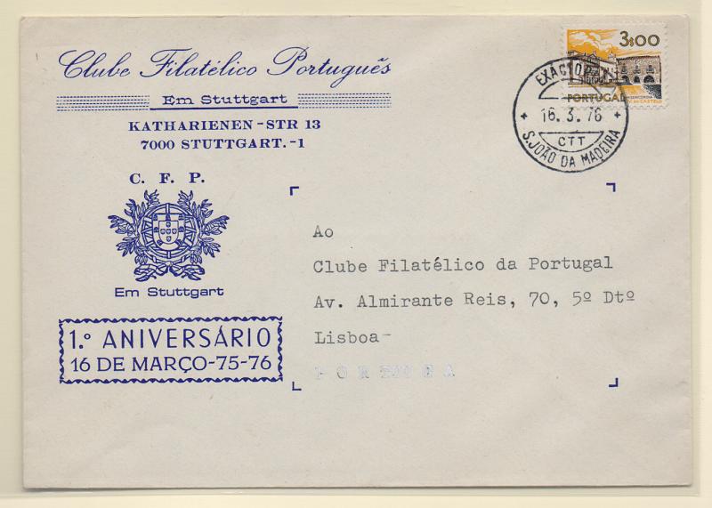 2623.jpg -     Lote:    2623      Lotes pelo Correio       Portugal       Descrição:         Carimbos circulares datados. Sobrescrito circulado com selo de 3$00 tipo Paisagens e Monumentos CE1134, circulado de S. João da Madeira (16.03.76) para Lisboa. Carimbo batido a preto "EXACTORIA / CTT / S. JOÃO DA MADEIRA".         Carta       Valor Base:     &euro; 8,00     Valor Venda:     Retirado     