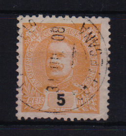 2625.jpg -     Lote:    2625      Lotes pelo Correio       Portugal       Descrição:         Carimbos circulares datados. 1895/96 &mdash; D. Carlos I Mouchon. CE127, 5 reis laranja. Obliterado com carimbo batido a preto "CORTEGANA".         O       Valor Base:     &euro; 5,00     Valor Venda:     Retirado     