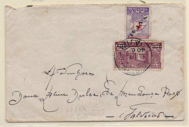 2632.jpg -     Lote:    2632      Lotes pelo Correio       Portugal       Descrição:         Carimbos circulares datados. Sobrescrito circulado de Aldeia Velha para Galveias (31.12.33).Carimbo batido a preto "ALDEIA VELHA (AVIZ)".R.         Carta       Valor Base:     &euro; 6,00     Valor Venda:     Retirado     