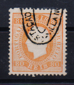 2650.jpg -     Lote:    2650      Lotes pelo Correio       Portugal       Descrição:         Carimbos da telegrafia eléctrica. 1870/76 &mdash; D. Luís I, fita direita. CE42, 80 reis laranja, denteado 12 &frac12;, papel liso. Obliterado com carimbo batido a preto "ESTAÇÃO TELEGRAPHICA / DE / VILLA NOVA DE GAYA".         O       Valor Base:     &euro; 10,00     Valor Venda:     Retirado     