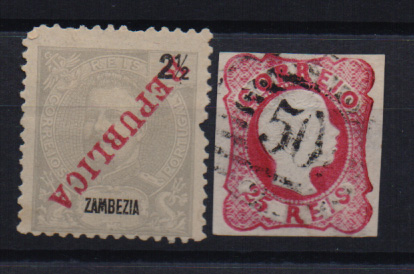 2703.jpg -     Lote:    2703      Lotes pelo Correio              Descrição:         1911 &mdash; D. Carlos I tipo Mouchon, com sobrecarga REPUBLICA da Casa da Moeda. CE55, 2 &frac12; reis com a sobrecarga invertida. Selo com um dente curto + selo de 25 reis D. pedro V cabelos anelados, carmim, com carimbo numérico da 1.ª reforma "50 &mdash; Ponta Delgada".         **/O       Valor Base:     &euro; 5,00     Valor Venda:     Retirado     