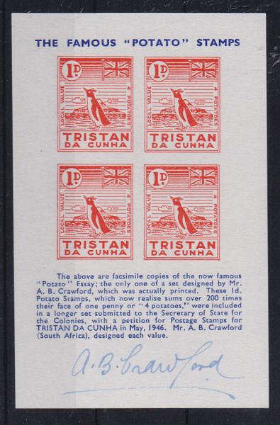 2743.jpg -     Lote:    2743      Lotes pelo Correio              Descrição:         Tristão da Cunha. The Famous "POTATO" stamps. Bloco não denteado assinado pelo gravador.         BLC***       Valor Base:     &euro; 5,00     Valor Venda:     &euro; 5,00       
