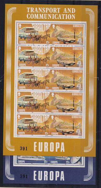 2746.jpg -     Lote:    2746      Lotes pelo Correio              Descrição:         Gibraltar. 1988 &mdash; Europa * Transportes e Comunicações. Lote com duas folhas miniaturas.         FM       Valor Base:     &euro; 6,00     Valor Venda:     Retirado     