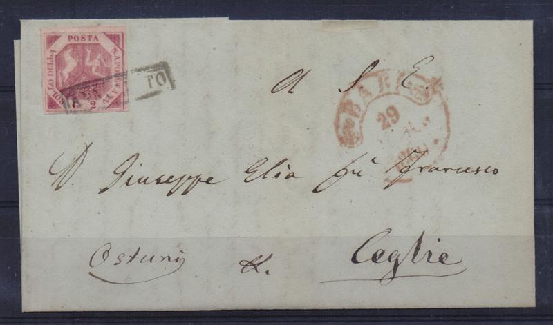 2749.jpg -     Lote:    2749      Lotes pelo Correio              Descrição:         Itália / Nápoles. 1858 &mdash; 2Gra em carta circulada de bari (01.04.1860) para Ceglie.         Carta       Valor Base:     &euro; 15,00     Valor Venda:     Retirado     