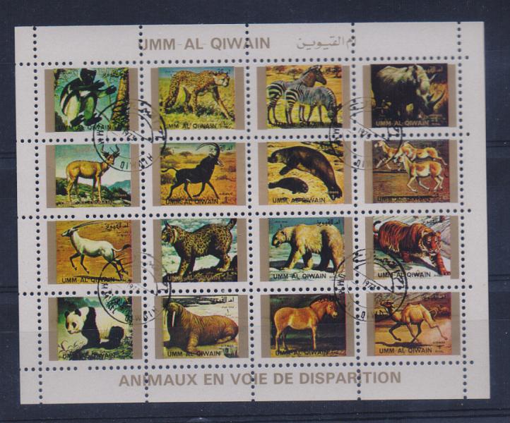 2765.jpg -     Lote:    2765      Lotes pelo Correio              Descrição:         Umm al Qiwain. Lote com 11 folhas miniaturas com 16 selos cada, diferentes, todas obliteradas, com temáticas de fauna, jogos olímpicos, borboletas, conquista do espaço, pintura e peixes. Lote a ver.         Lote       Valor Base:     &euro; 10,00     Valor Venda:     &euro; 10,00       