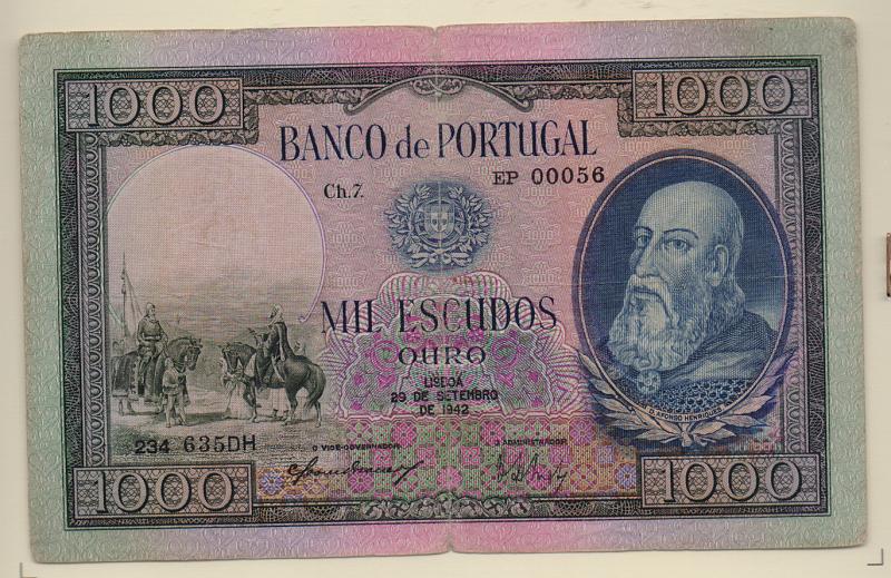 2867.jpg -     Lote:    2867      Lotes pelo Correio              Descrição:         1942 &mdash; D. Afonso Henriques. 1000$00 chapa 7 datada de 29.09.42. BC.         NT       Valor Base:     &euro; 20,00     Valor Venda:     &euro; 40,00       