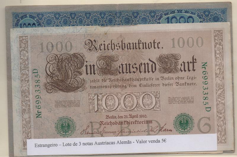 2868.jpg -     Lote:    2868      Lotes pelo Correio              Descrição:         Alemanha * Áustria. Lote com 3 notas da Alemanha Áustriaca.         NT       Valor Base:     &euro; 5,00     Valor Venda:     Retirado     