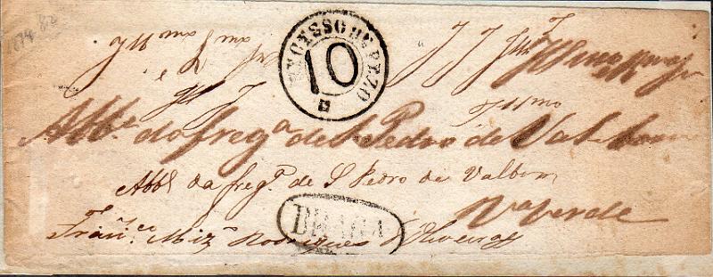 0006.jpg -     Lote:    6      J. M. Castanheira da Silveira             Descrição:         Porteado. Frente de cinta de jornal, circulado de Braga para Vila Verde. Porteada em 10 reis por excesso de peso, com selo fixo batido a preto "EXCESSO DE PEZO / 10". Carimbo nominativo batido a preto de "BRAGA".        CNT       Valor Base:     &euro; 30,00     Valor Venda:     &euro;      