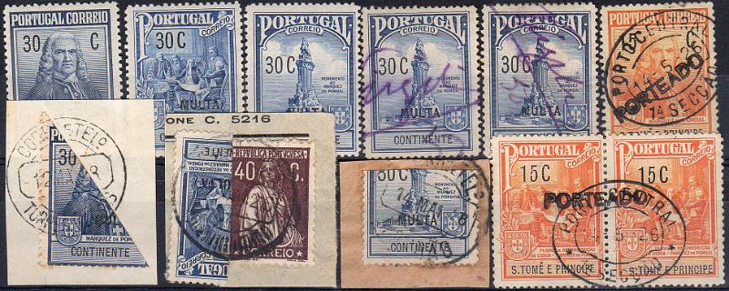 0069.jpg -     Lote:    69      J. M. Castanheira da Silveira             Descrição:         1925 &mdash; Porteado. Monumento ao Marquês de Pombal. CE IP POR 2/4. Lote composto por série nova + selos obliterados a manuscrito + selos bipartidos p selos de recurso de S. Tomé. Lote a ver.        Lote       Valor Base:     &euro; 10,00     Valor Venda:     &euro;      