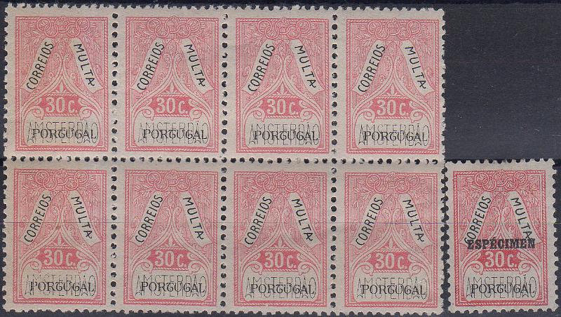 0070.jpg -     Lote:    70      J. M. Castanheira da Silveira             Descrição:         1928 &mdash; Porteado. Jogos Olímpicos. CE IP POR5, 30c rosa e preto. Lote composto por selo isolado com sobrecarga a preto ESPÉCIMES + bloco com 8 selos.        ***/**       Valor Base:     &euro; 10,00     Valor Venda:     &euro;      