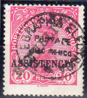 0086.jpg -     Lote:    86      J. M. Castanheira da Silveira             Descrição:         Carimbos da telegrafia elétrica. 1911 &mdash; D. Manuel II, com sobrecarga REPUBLICA e ASSISTÊNCIA. CE IP2, 20 reis, carmim. Obliterado com carimbo batido a preto "TELEGRAPHIA ELECTRICA / PONTA DE S. LOURENÇO". MB e MR.        O       Valor Base:     &euro; 25,00     Valor Venda:     &euro;      