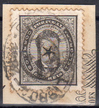 0089.jpg -     Lote:    89      J. M. Castanheira da Silveira             Descrição:         Perfurações da telegrafia elétrica. 1884/87 &mdash; D. Luís I. De frente. CE64, 500 reis preto, denteado 12 &frac12;, papel porcelana. Selo em fragmento de telegrama, perfurado com perfuração de 5 estrelas. MB e MR.        FRG       Valor Base:     &euro; 40,00     Valor Venda:     &euro;      