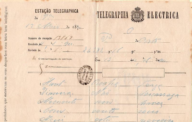 0128.jpg -     Lote:    128      J. M. Castanheira da Silveira             Descrição:         Carimbos da telegrafia elétrica. Telegrama datado de 13.05.79 do Porto para Viana do Castelo, obliterado com carimbo batido a preto "TELEGRAPHIA ELÉCTRICA / VIANNA DO / CASTELLO".         TLG       Valor Base:     &euro; 15,00     Valor Venda:     &euro;      