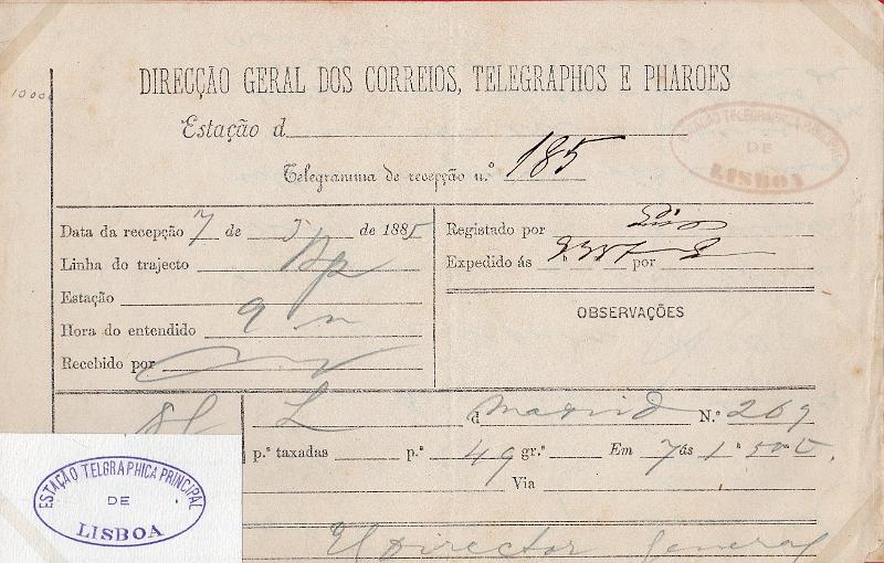 0140.jpg -     Lote:    140      J. M. Castanheira da Silveira             Descrição:         Carimbos da telegrafia elétrica. Lote com quatro telegramas obliterados com carimbos: "ESTAÇÃO TELEGRAPHO-POSTAL / CALHARIZ" a violeta + "ESTAÇÃO TELEGRAPHICA PRINCIPAL / DE / LISBOA" a violeta e preto + "TELEGRAPHO / LISBOA" a preto. Um desenho de Eduardo Silva.        Lote       Valor Base:     &euro; 10,00     Valor Venda:     &euro;      