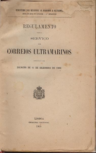 0234.jpg -     Lote:    234      J. M. Castanheira da Silveira             Descrição:         Regulamento para o Serviço dos Correios Ultramarinos, da Direcção Geral do Ultramar. Lisboa, Imprensa Nacional, 1903. Encadernado.        Livro       Valor Base:     &euro; 20,00     Valor Venda:     &euro;      