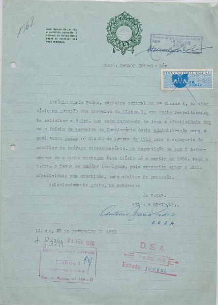 0257.jpg -     Lote:    257      J. M. Castanheira da Silveira             Descrição:         Fiscais. Portugal. Papel selado de 6$00 com estampilha da Obra Social dos CTT.        DOC       Valor Base:     &euro; 5,00     Valor Venda:     &euro;      