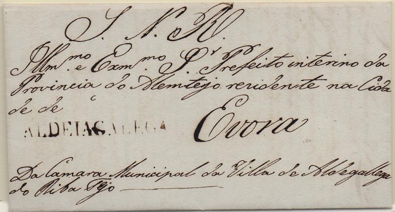 0280.jpg -     Lote:    280                   Descrição:         Aldeia Galega &mdash; A sépia, GM MTJ1, em carta datada de Aldegalega (09.05.35) para Évora, isenta de porte.        Carta       Valor Base:     &euro; 50,00     Valor Venda:     &euro;      
